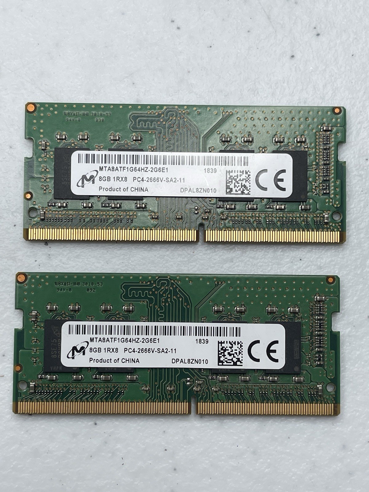 2x Micron 8GB DDR4 2666MHz PC4-21300 1Rx8 SODIMM RAM MTA8ATF1G64HZ-2G6E1 Tested