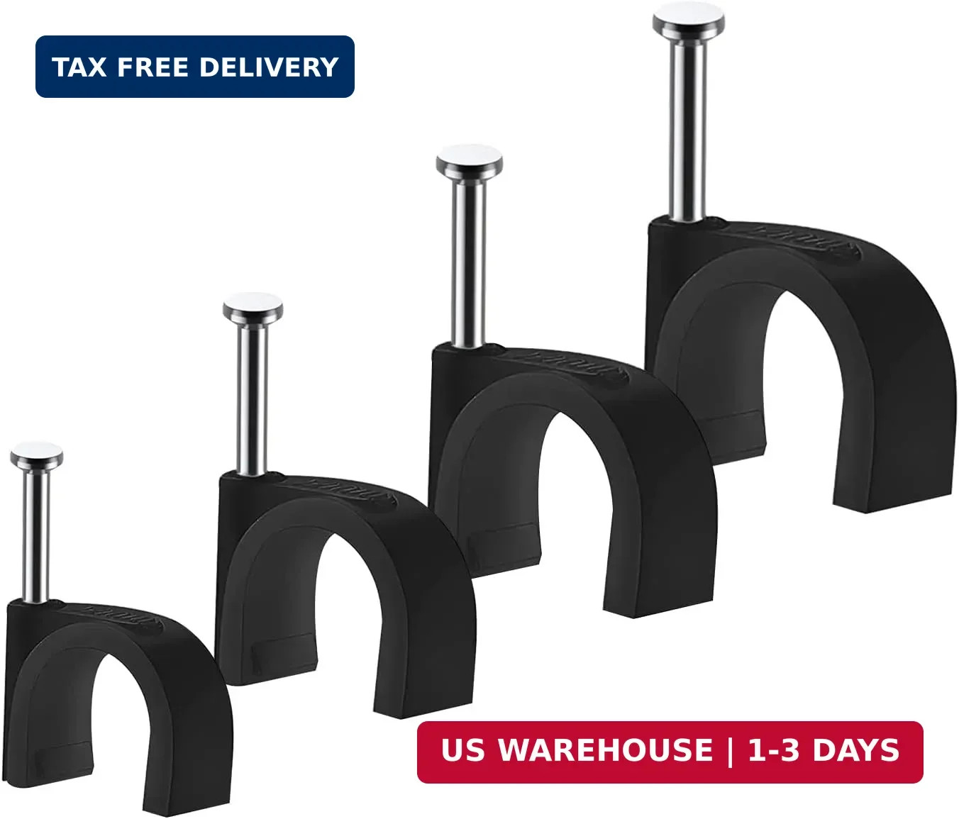 Cable Clips, 400 Pcs, 4mm 6mm 8mm 10mm, Wire Wall Clips with Steel Nails, Cable
