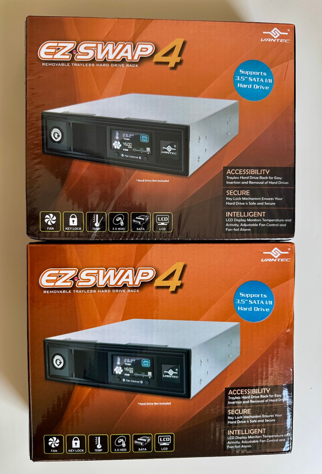 Lot of 2 - Vantec EZ-swap 4 Removable SATA Drive Rack LCD/Fan MRK-401ST-BK