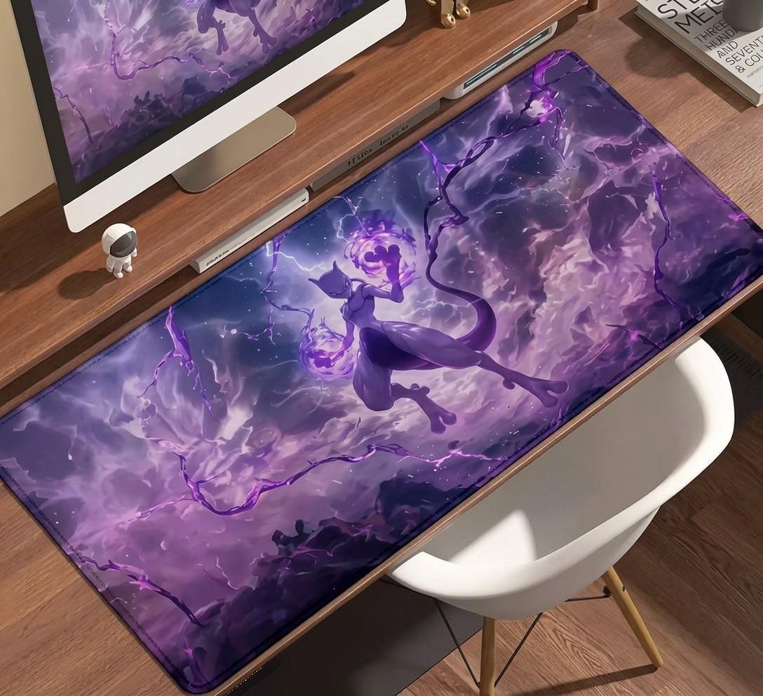 Mewtwo Storm Purple Lightning Pokemon Extended Gaming Desk Mat Mouse Pad