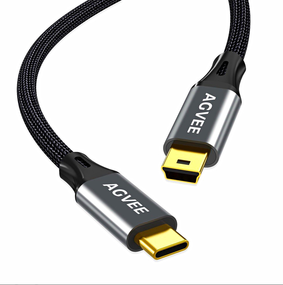 AGVEE Braided Mini USB to USB-C USB Cable 3.3ft Gold Plated Gold Tips