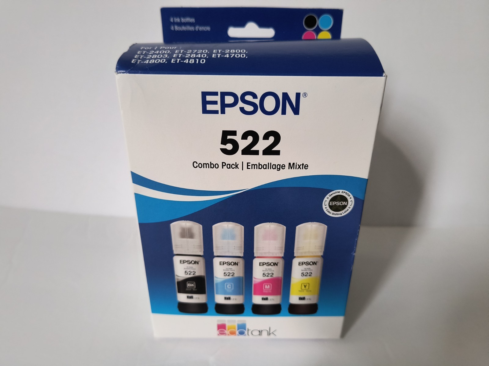 EPSON 522 EcoTank Ink Ultra-high Capacity Bottle Color Combo Pack (T522120-BCS)