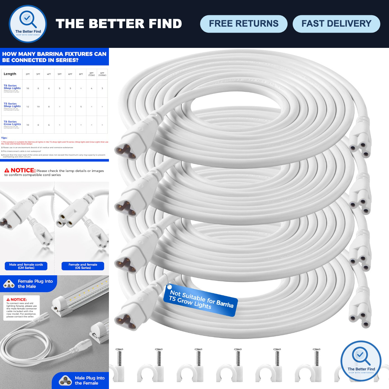 10FT Male Female Extension Cable, Certified Power Cord, White, Heavy Duty, Durab