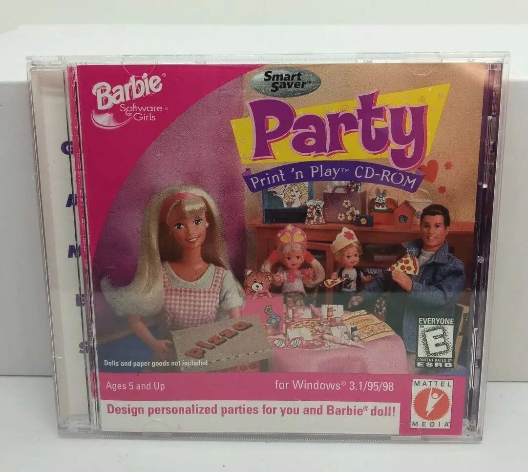 Vintage Mattel 1997 Barbie Party Print 'n Play CD-ROM PC Game - FAST SHIPPING