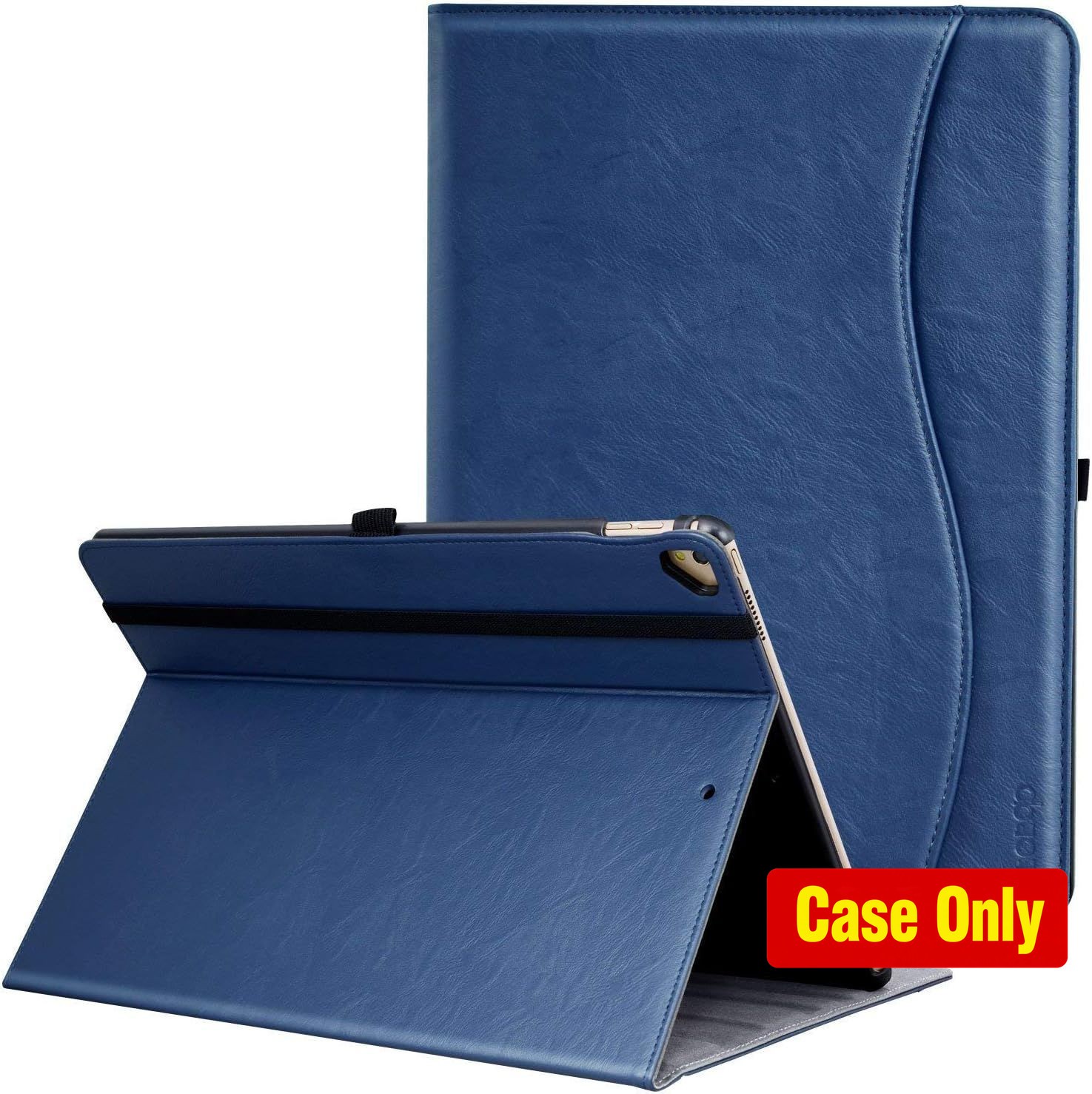 Premium Leather Folding Stand Case for iPad Pro 12.9" 2017/2015, Navy Blue, Auto