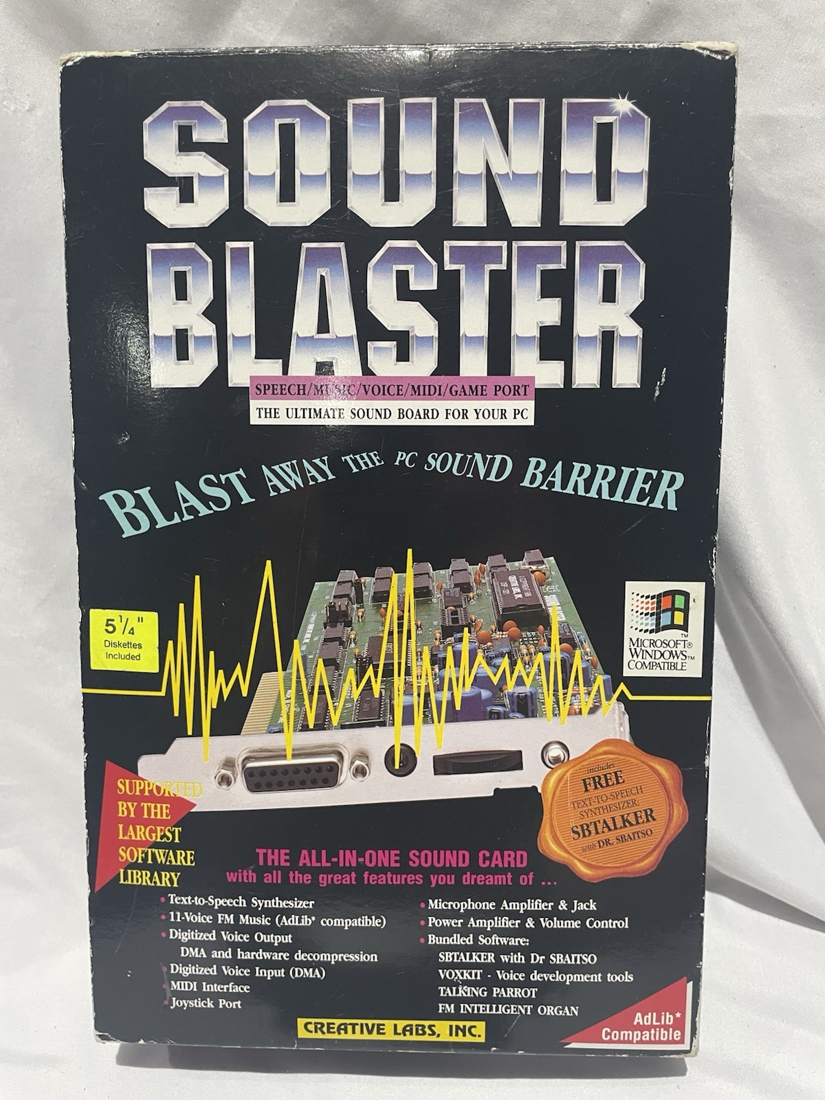 VTG Sound Blaster 2.0 CT1350B ISA Card Boxed Incomplete + Reveal Riser UNTESTED