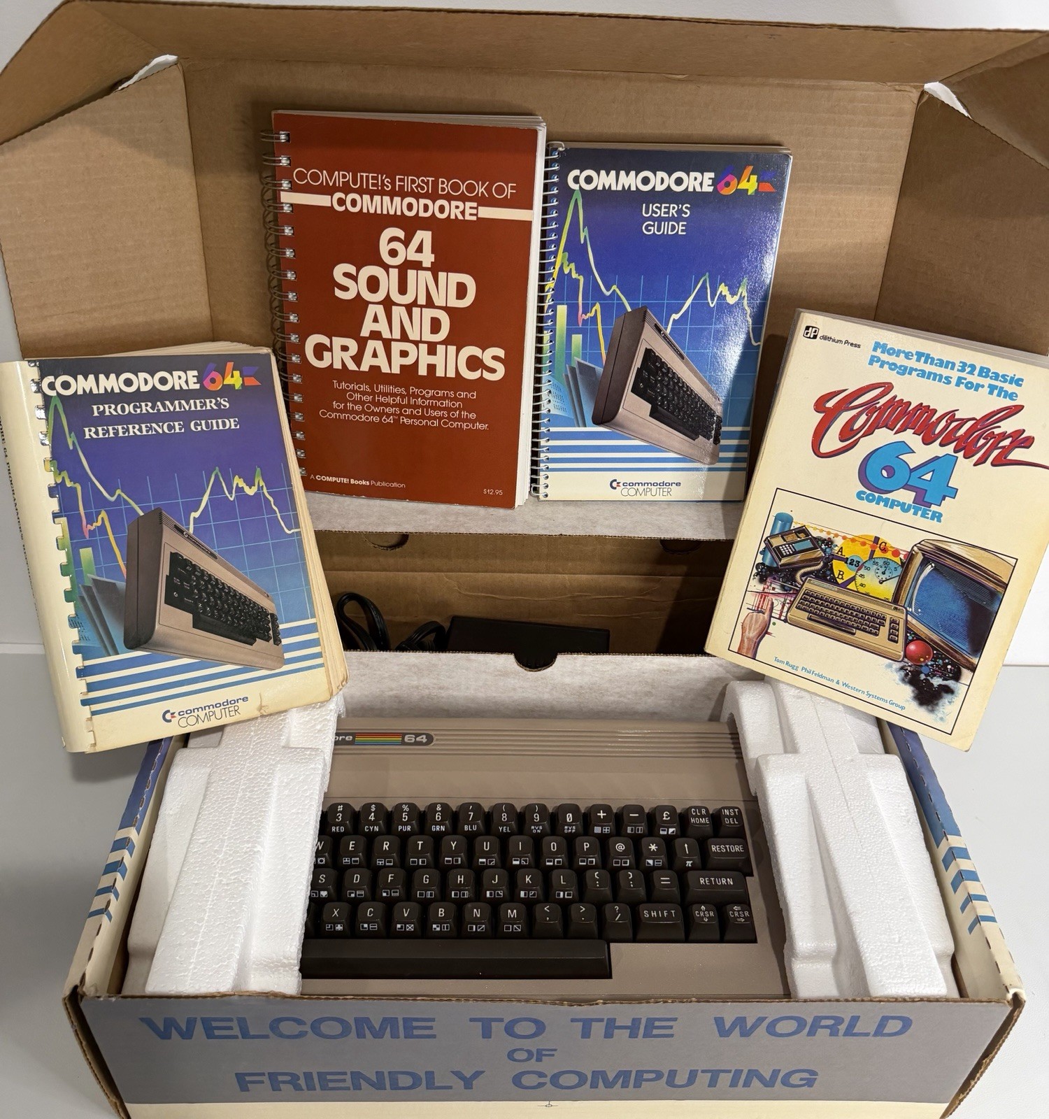 Commodore 64 Vintage Home Computer in Original Box W/Manuals. Untested. Pwrs On