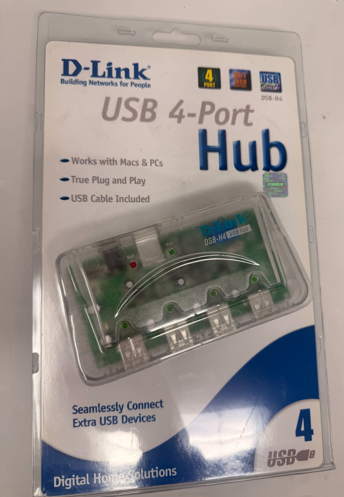 D-Link DSB-H4 USB 4-Port Hub w/ AC Adapter & Cable – NEW