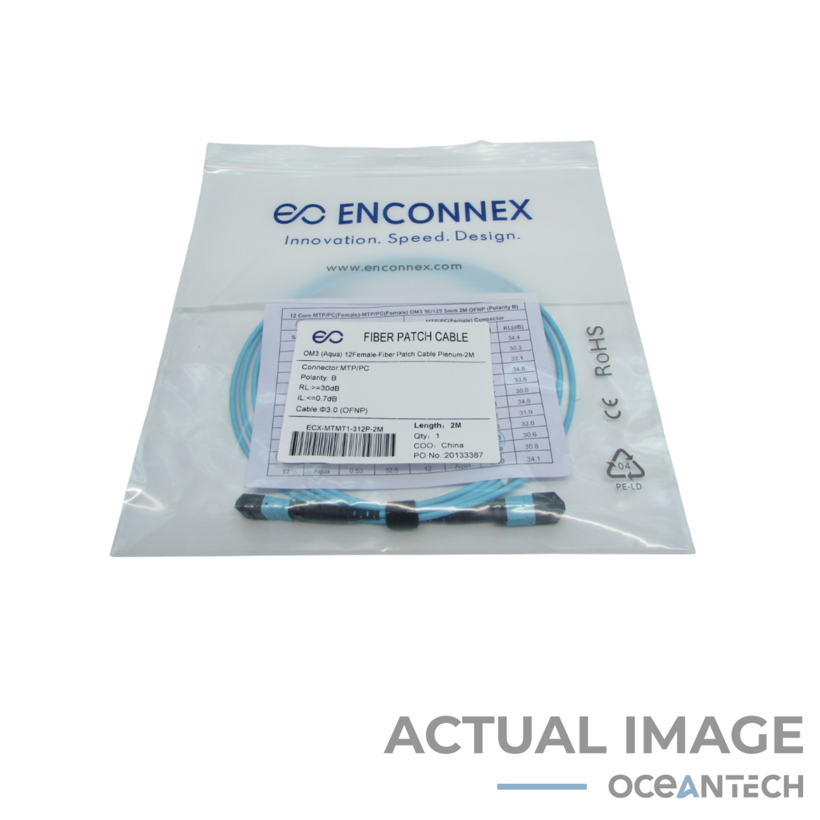 New Enconnex OM3 12-Fiber MTP/PC Fiber Patch Cables 2M Aqua Plenum-Rated