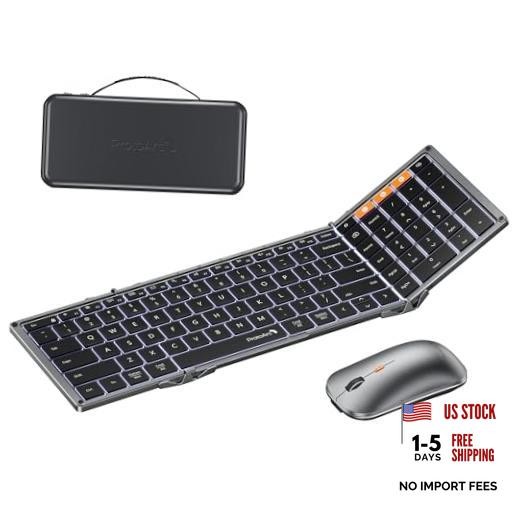 XKM01 Pro Backlit Foldable Keyboard and Mouse, Full Size Gray