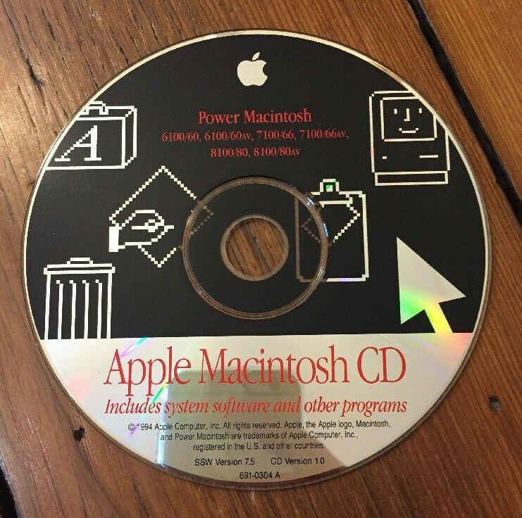Vintage 1994 Power Mac Macintosh OS 7.5 CD System Software Programs Disc