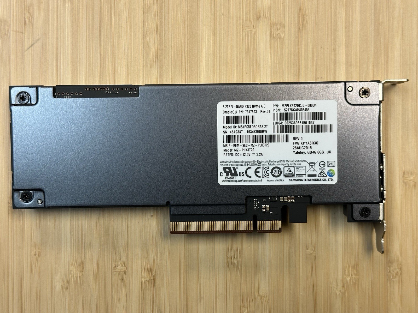 Samsung 3.2TB F320 NVMe PCIe AIC SSD MZ-PLK3T20 Oracle 7317693 V-NAND LP Bracket
