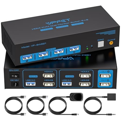 HDMI KVM Switch 2 Monitors 2 Computers Dual Display 8K@60Hz