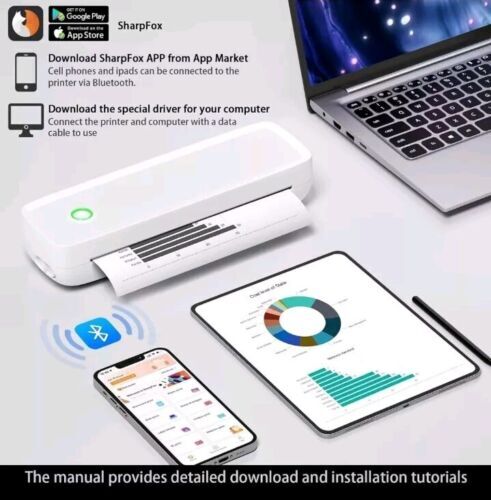 MinZhi Portable Thermal Printer A80 Wireless Printer w/ 2 Rolls Thermal Paper