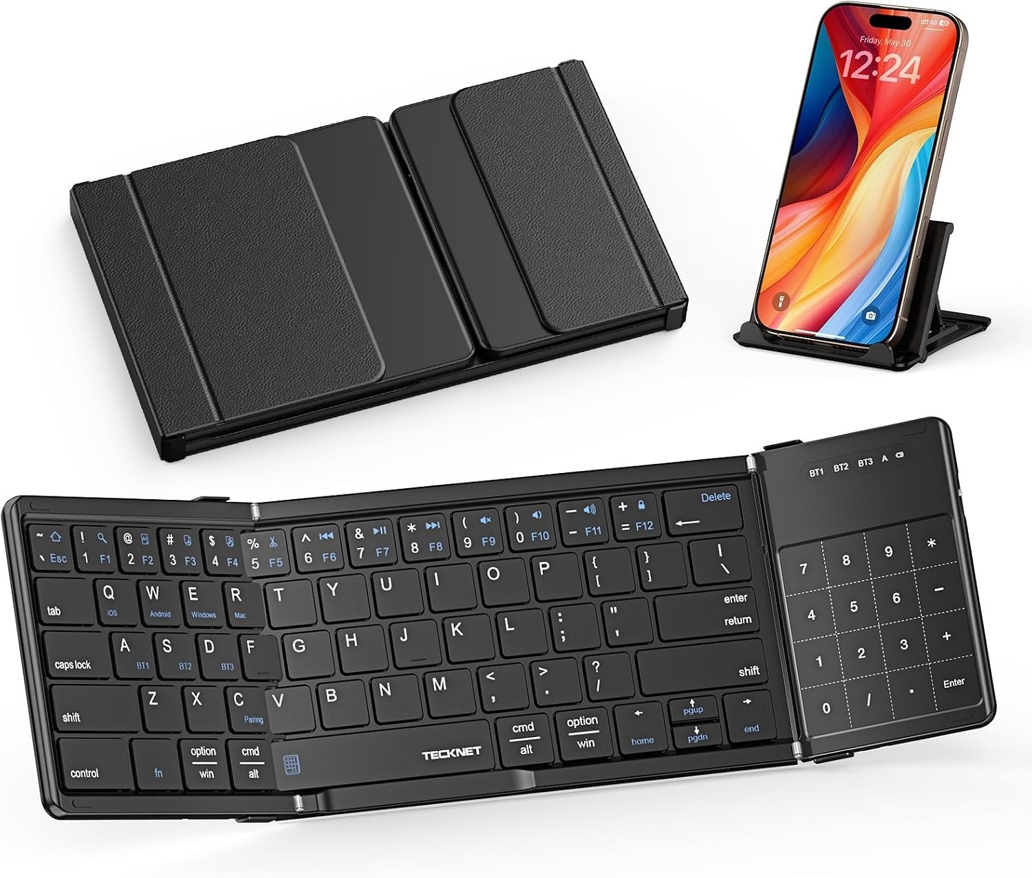 Tecknet TK-KB035 Wireless Folding Keyboard – 64-Key, Triple Bluetooth, Touchpad,
