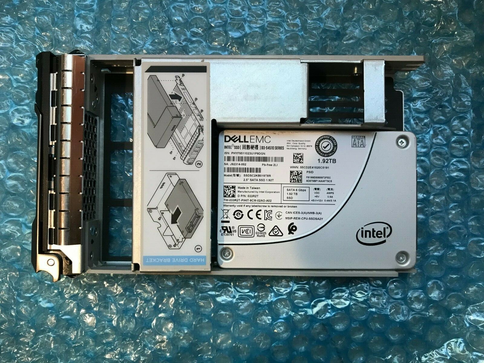 33R2T DELL 1.92TB 6Gbps SATA INTEL D3-S4510  SSDSC2KB019T8R RI TLC 3.5 SSD R530