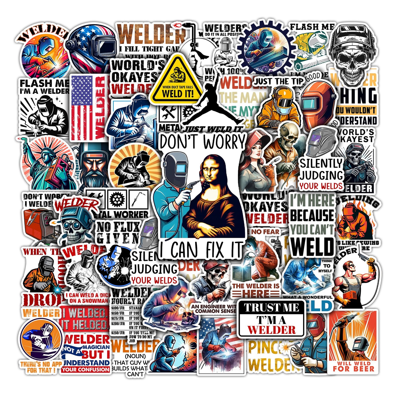 WESILY Pack 50 PCS Welder Stickers Cool Welding Waterproof Sticker