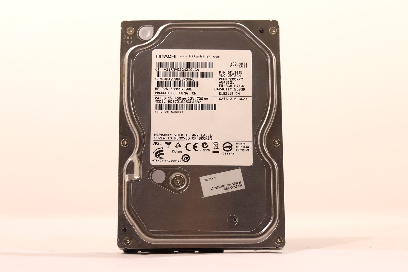 HP HDS721025CLA382 250GB 3.5" 3Gb/s 16MB 7.2K RPM SATA Hard Drive P/N:588597-002