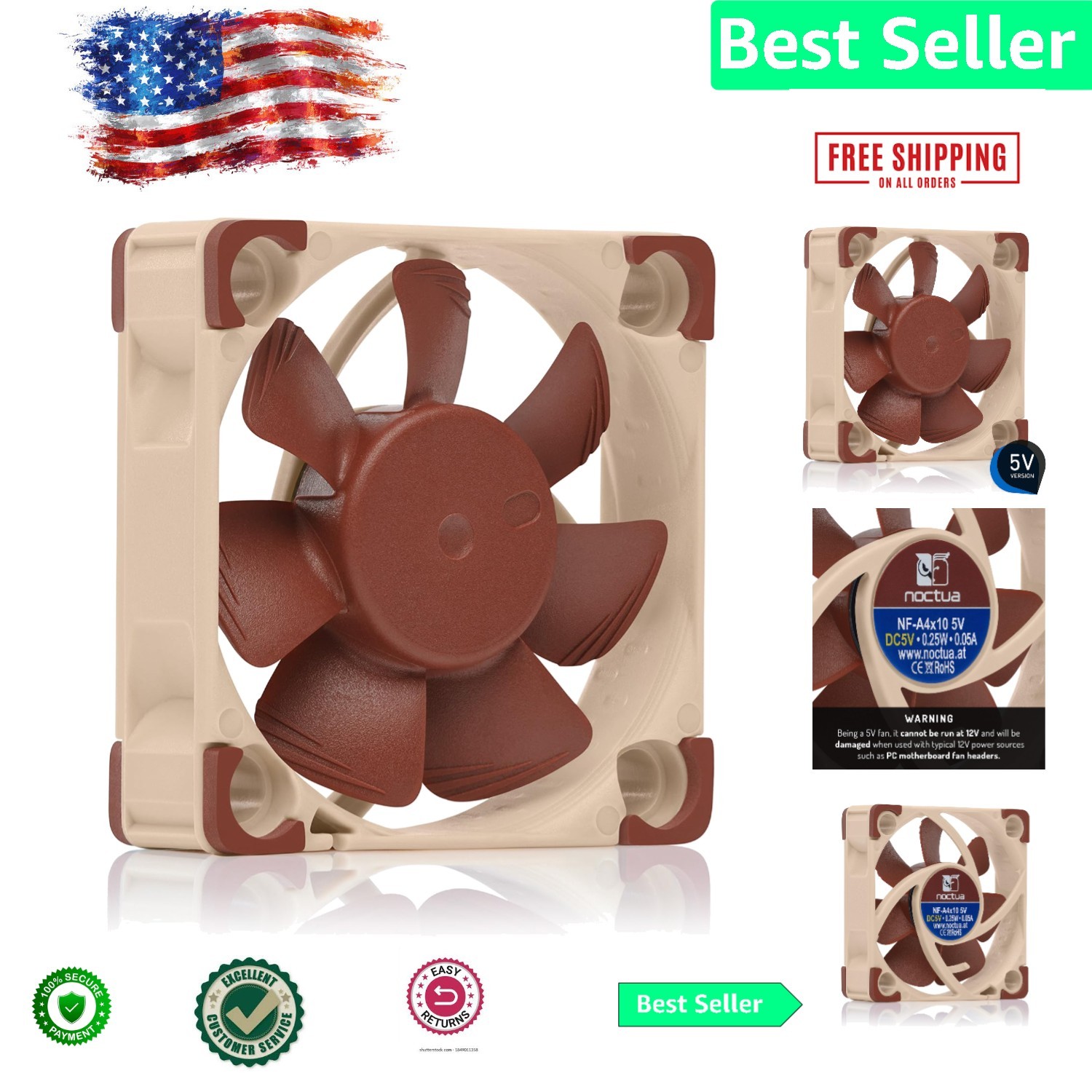 5V NF-A4x10 3-Pin Fan with 4500 RPM & Whisper-Quiet Design
