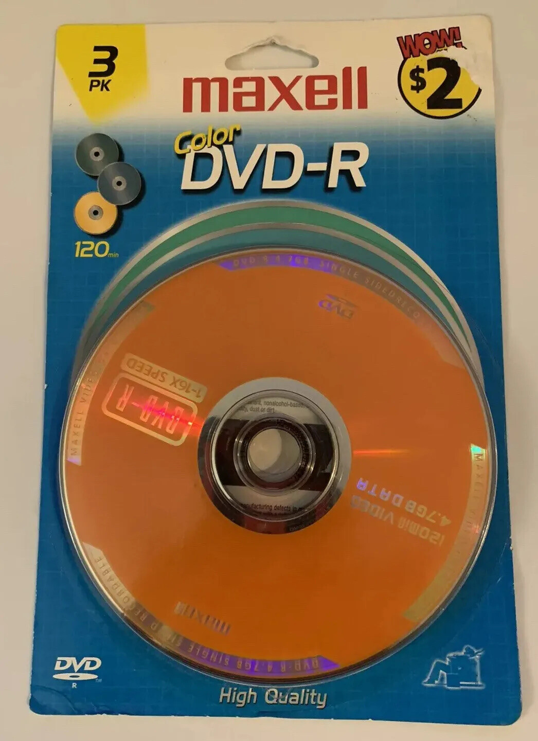 Maxell Blank Color DVD-R 3 Pack - Brand New Sealed