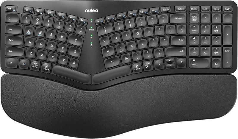 Nulea RT05B Wireless Ergonomic Keyboard Split Keyboard with Cushioned Wrist Rest