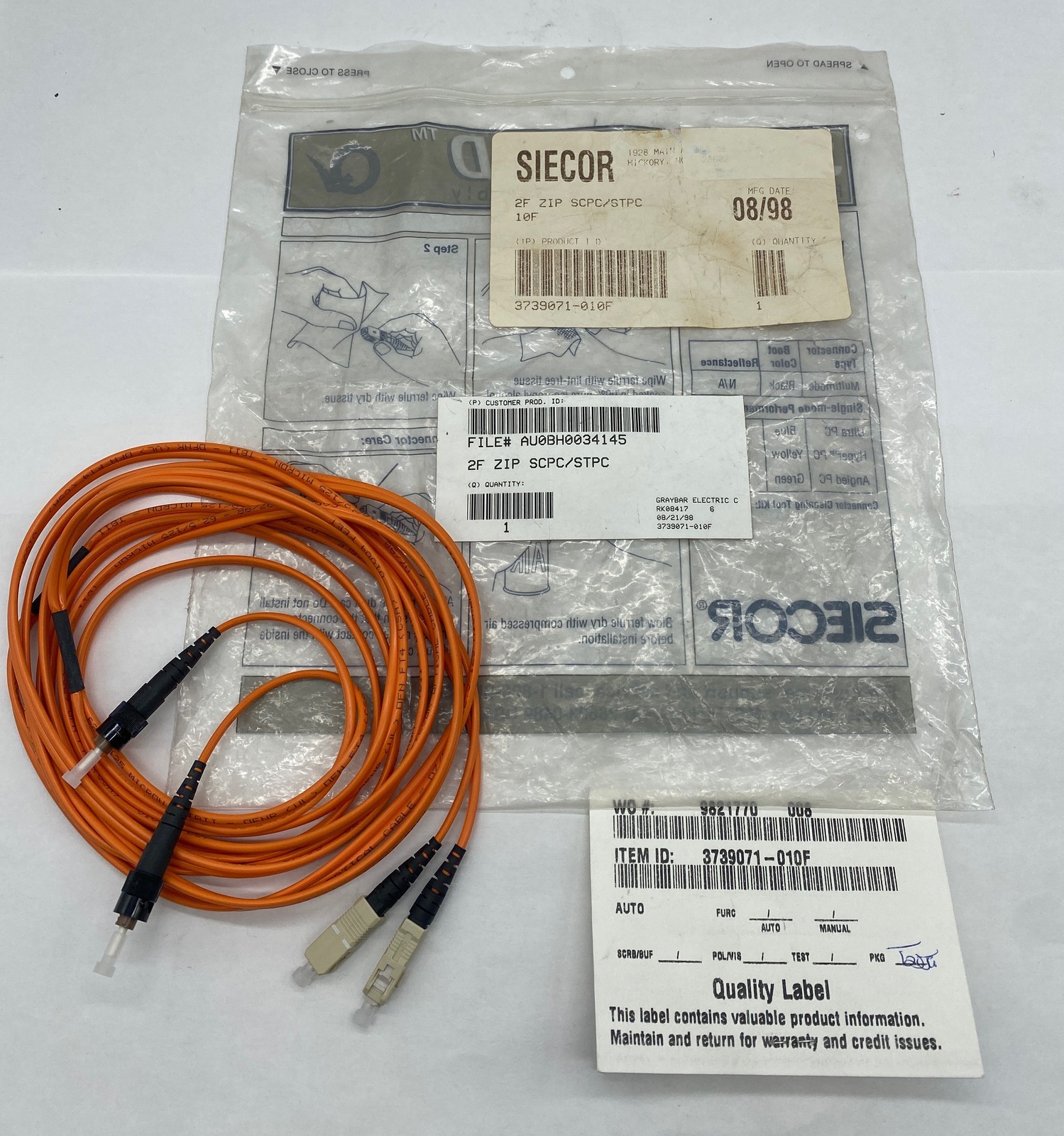 Corning 2F ZIP SCPC/STPC Gold Fiber Optic Cable 10Ft 