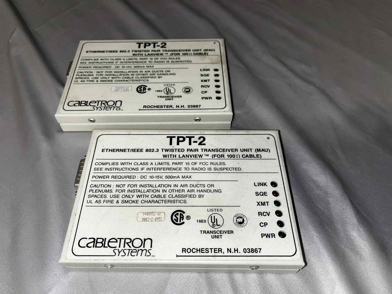 2 Cabletron TPT-2 Ethernet 802.3 Twisted Pair Transceiver Unit Not Tested As Is 