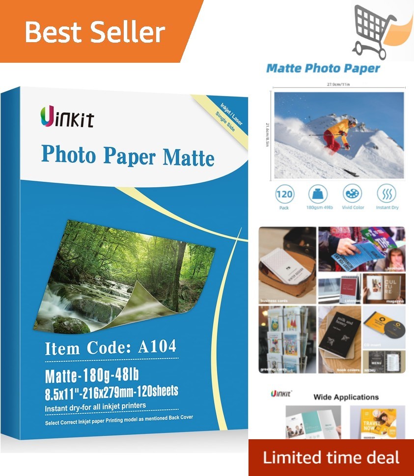 120 Sheets Matte Photo Paper 8.5x11 Inkjet 48lb 180gsm Single Side Printable
