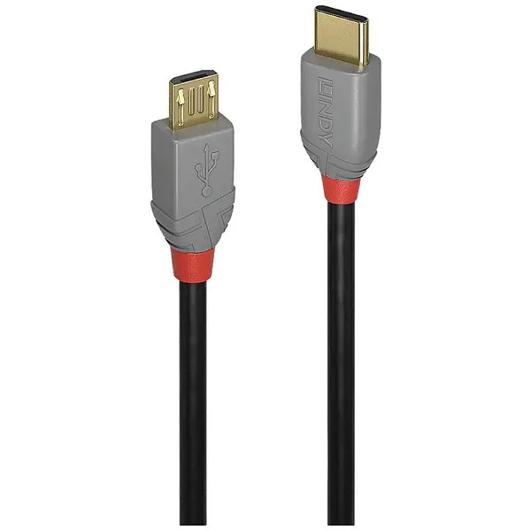 LINDY 36890 USB 2.0 Cable USB-C Plug, USB-Micro-B Plug 0.50m Black, Gray