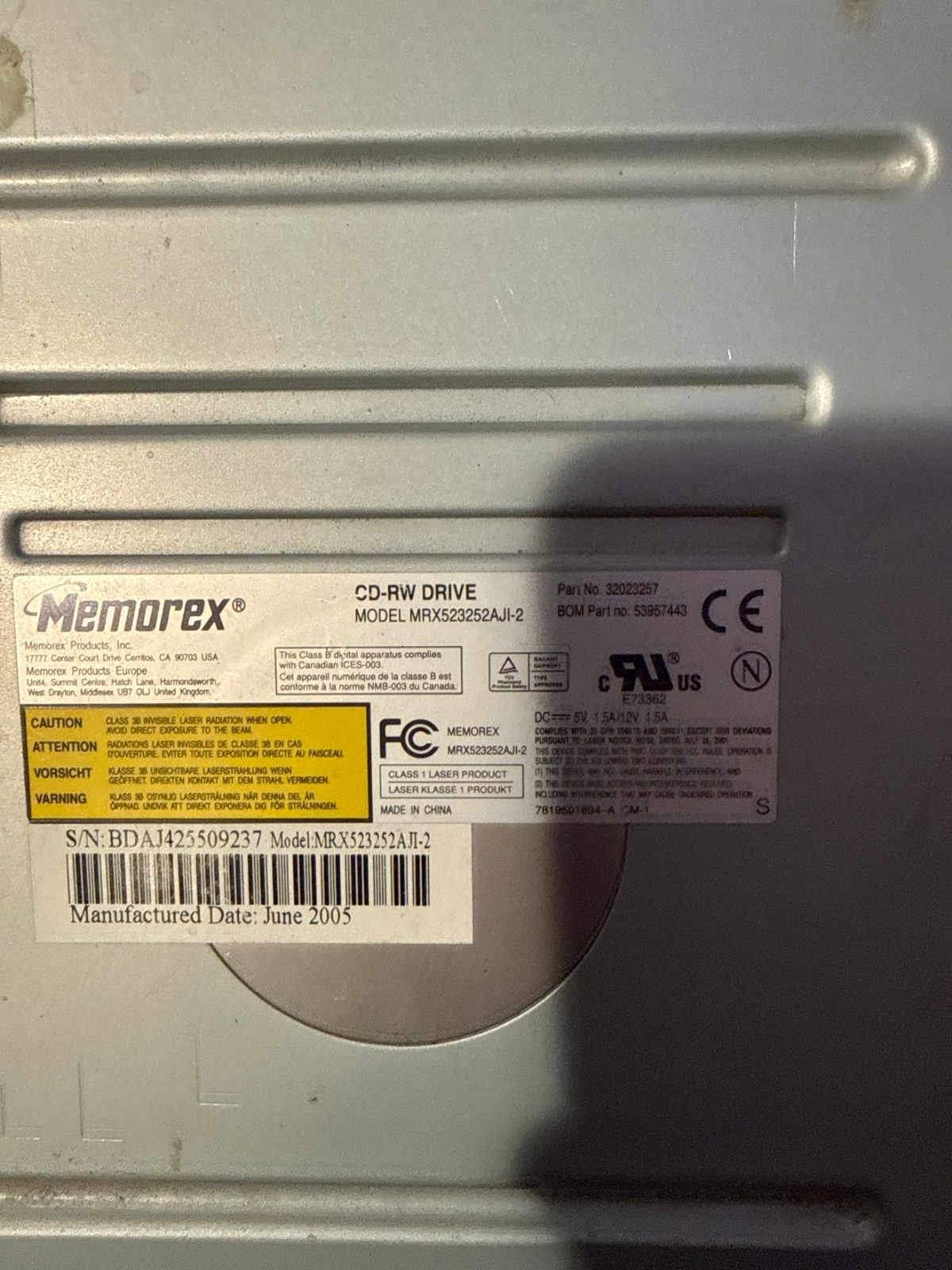Memorex MRX523252AJI-2 CD-RW IDE 5.25" Internal Drive Untested As-Is