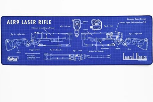 Fallout 4 76 New Vegas AER9 Laser Rifle Schematics Oversized Mouse Pad Desk Mat