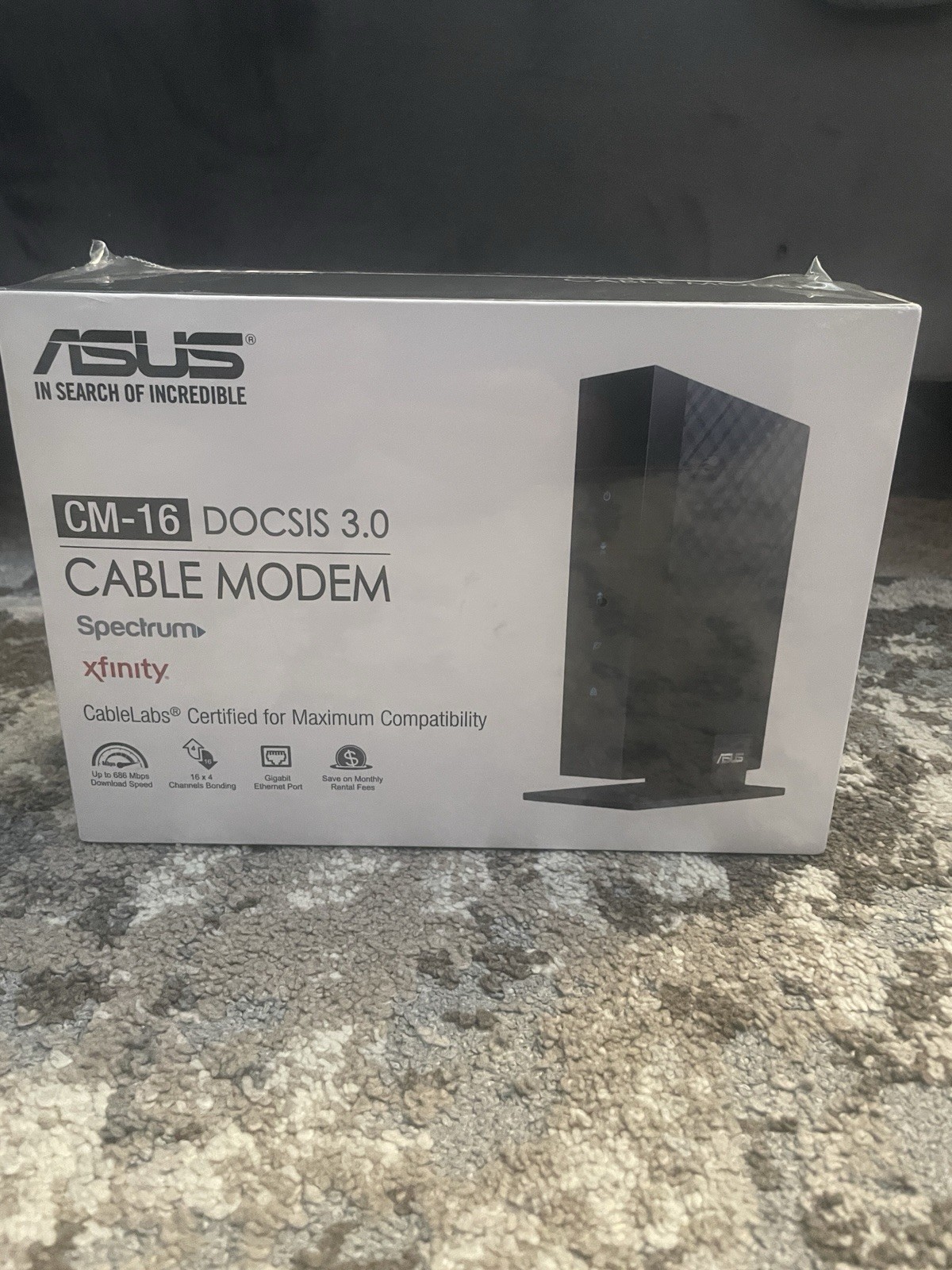 Asus CM-16 DOCSIS 3.0 Cable Modem Gigabit LAN 686Mbps w Power Cord & Ethernet 