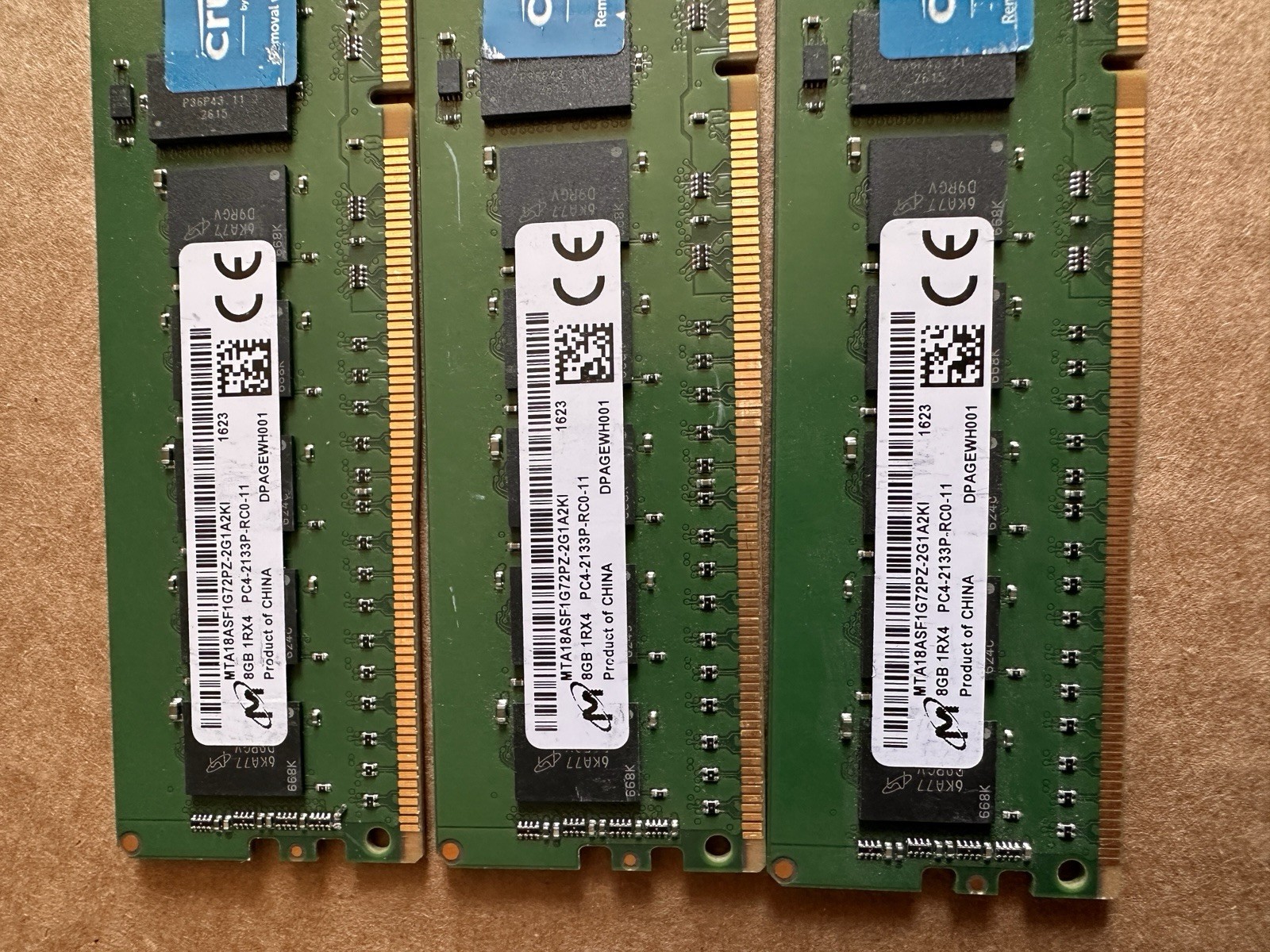 Lot Of (3) Micron 8GB 1Rx4 PC4-2133P-RD0-11 — Server Ram