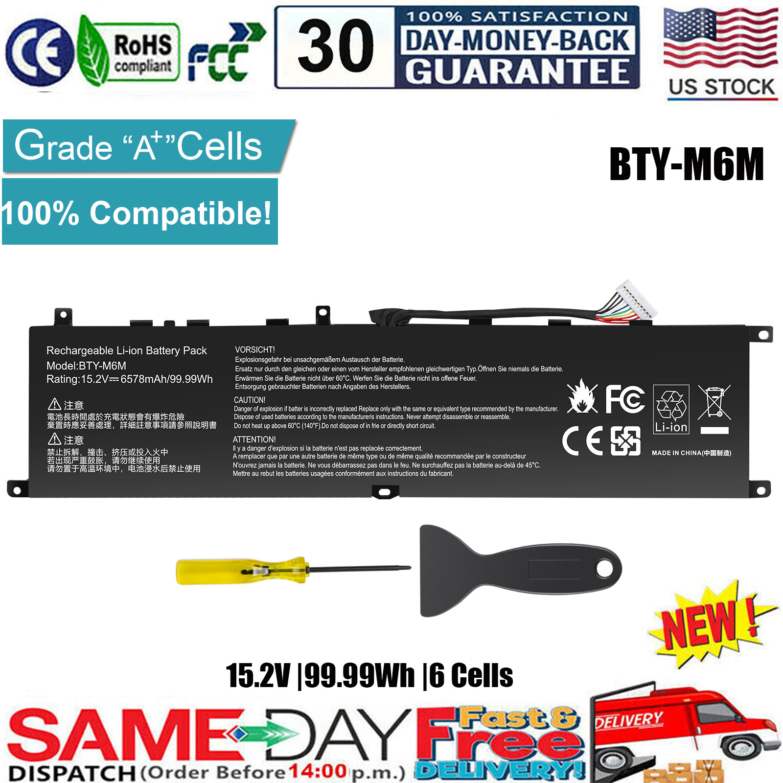 ✅BTY-M6M BATTERY FOR MSI GS66 Stealth 10SF 10SFS 10SGS GE66 GE76 Raider 10SFS