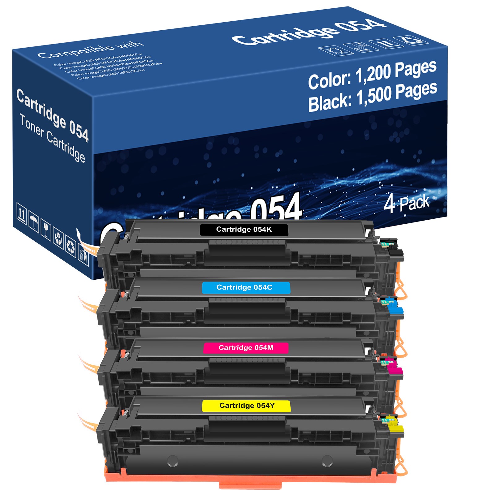 4 PACK Toner Replace for Canon 054 Imageclass MF640C LBP622Cdw MF644Cdw