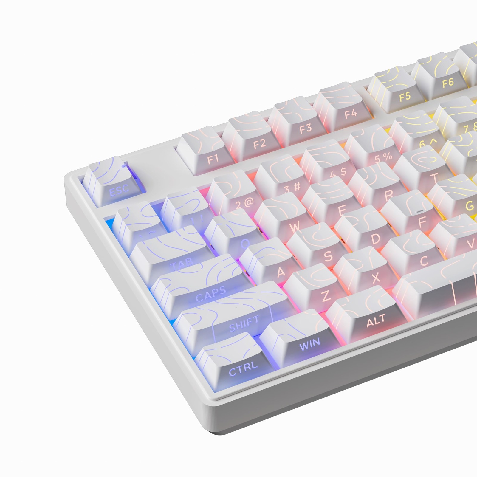 Aesthetic PBT Keycaps Modern White Topographic Shine Through Keycaps for Mech...