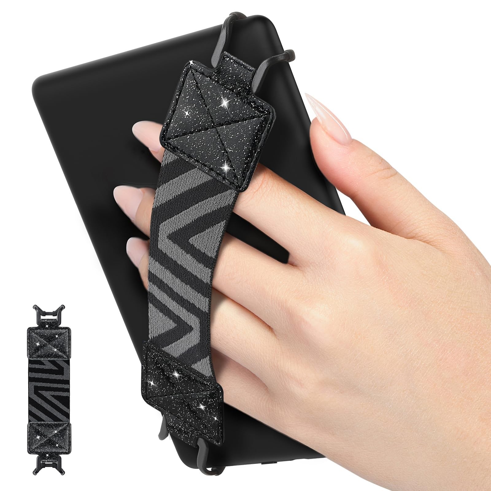 Security Hand-Strap for 6-8" Kindle eReaders Fire Tablets,Shiny Black