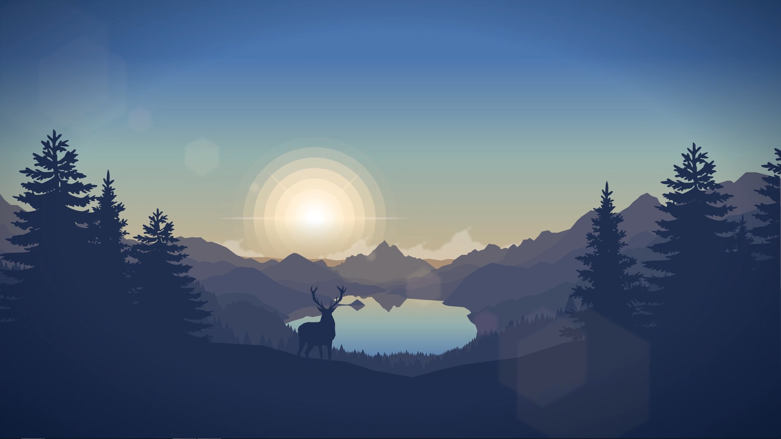 Landscape deer sun pine trees mountains Custom Gaming Mat Desk