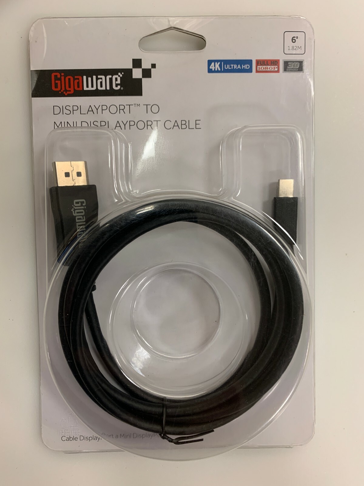 6-Foot DisplayPort Male In to Mini DisplayPort DP Male Out Cable 4K UHD 3D Black
