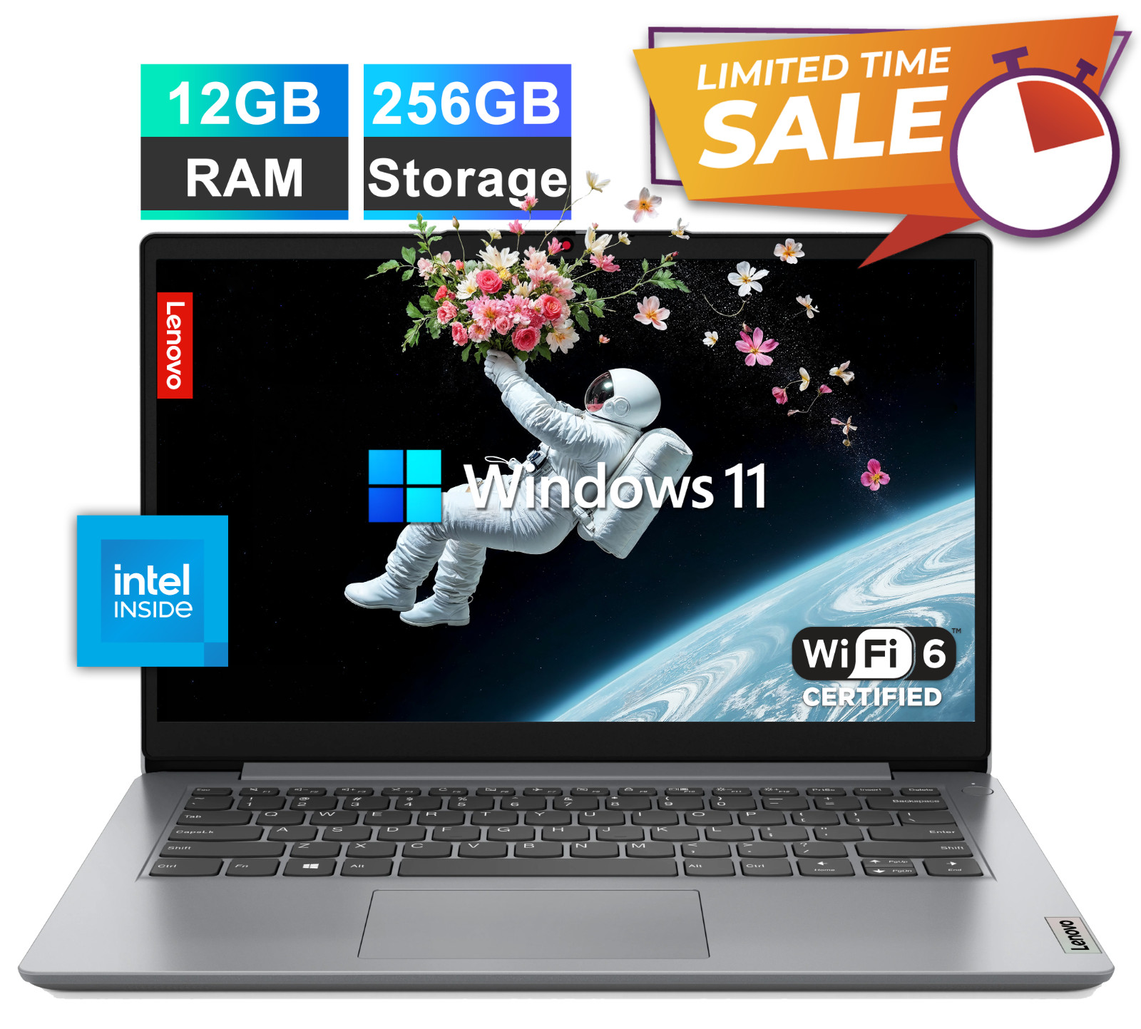 Lenovo IdeaPad Laptop 14" Slim Intel Dual-Core CPU, 12GB RAM & 256GB Storage