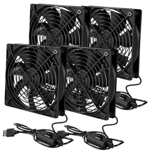 4 Pack 120mm USB Cooling Fans with 3-Speed Control, 5V USB Powered Case Fans,