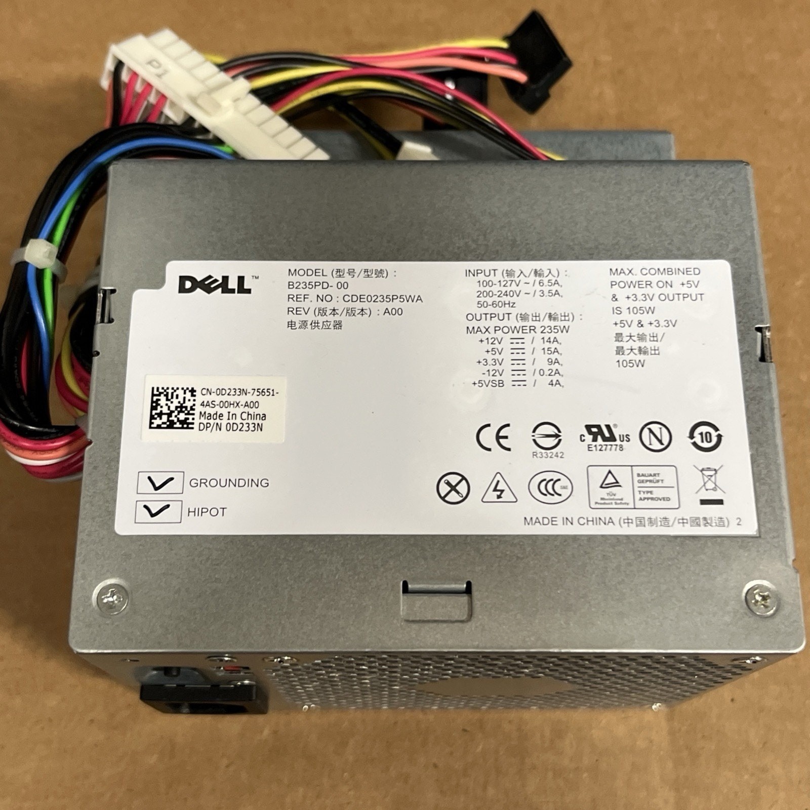 Dell D233N Optiplex 360,380 Desktop Computer Power Supply 235W B235PD-00 0D233N