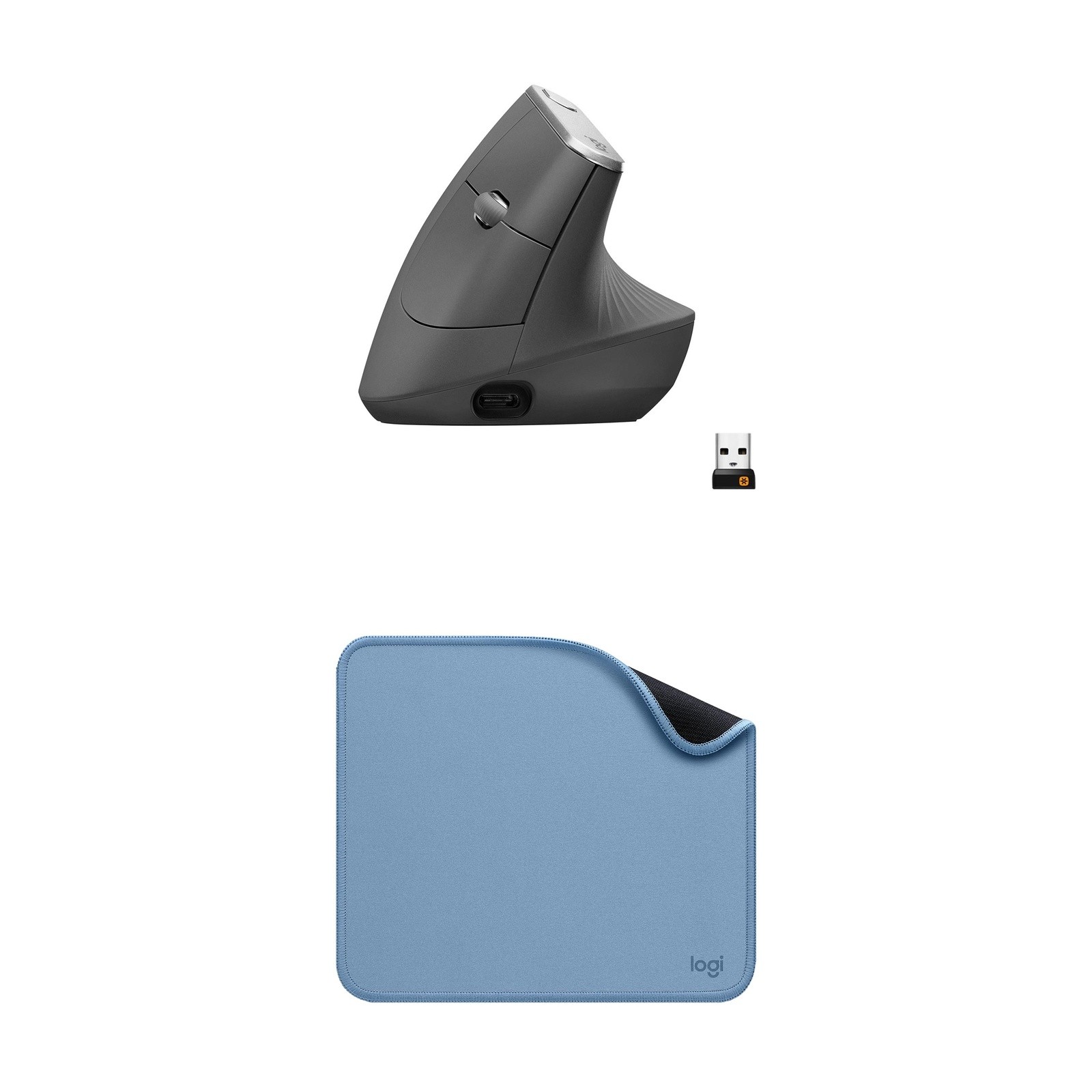 Logitech Premium Ergonomic Bundle: MX Vertical + Studio Pad - Blue Grey