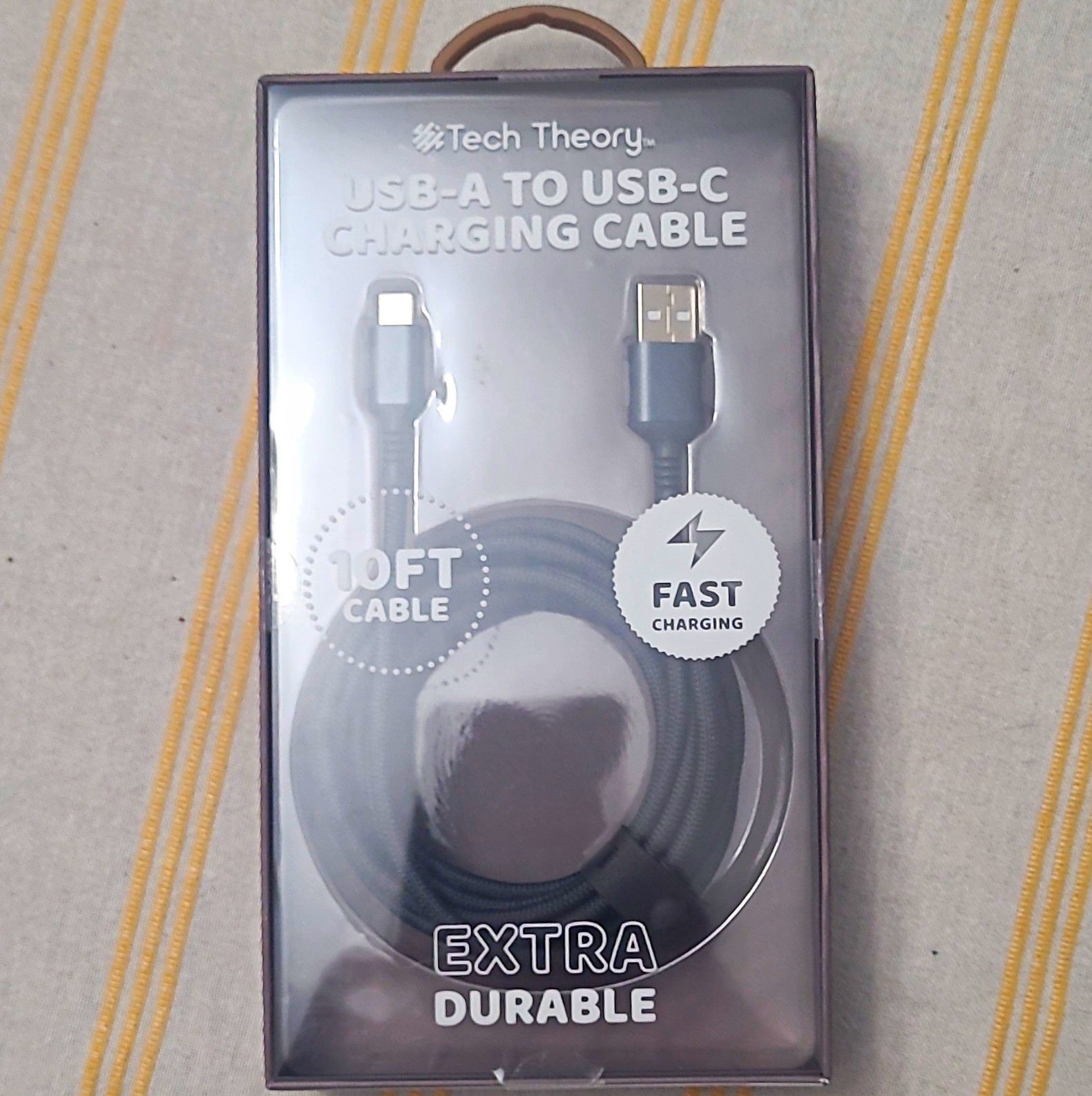 Tech Theory USB-A to USB-C Cable 10ft Fast Charging Extra Durable Gray