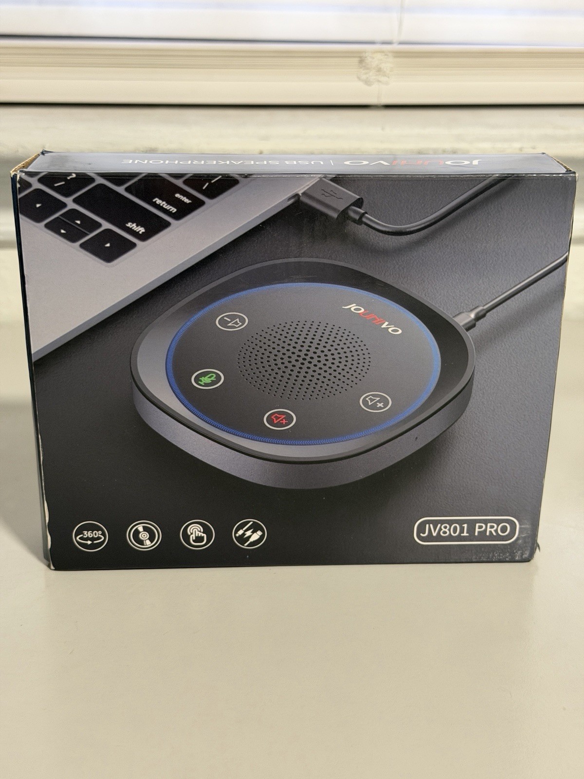 JOUNIVO USB Speakerphone, Omnidirectional Computer Speaker JV801pro, Black 