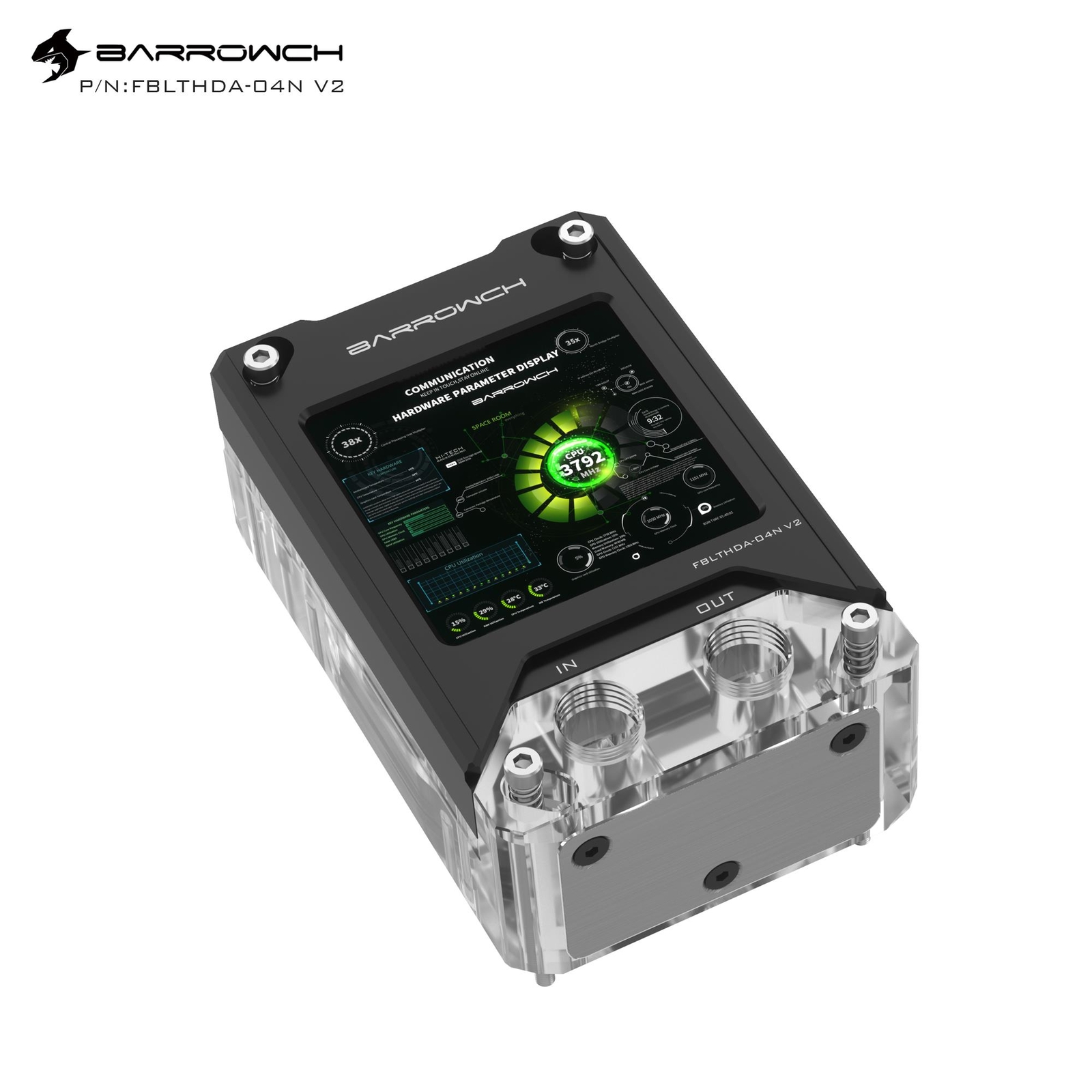 Barrowch CPU Water Cooling Block TFT HDMI Display for AMD FBLTHDA-04N Acrylic