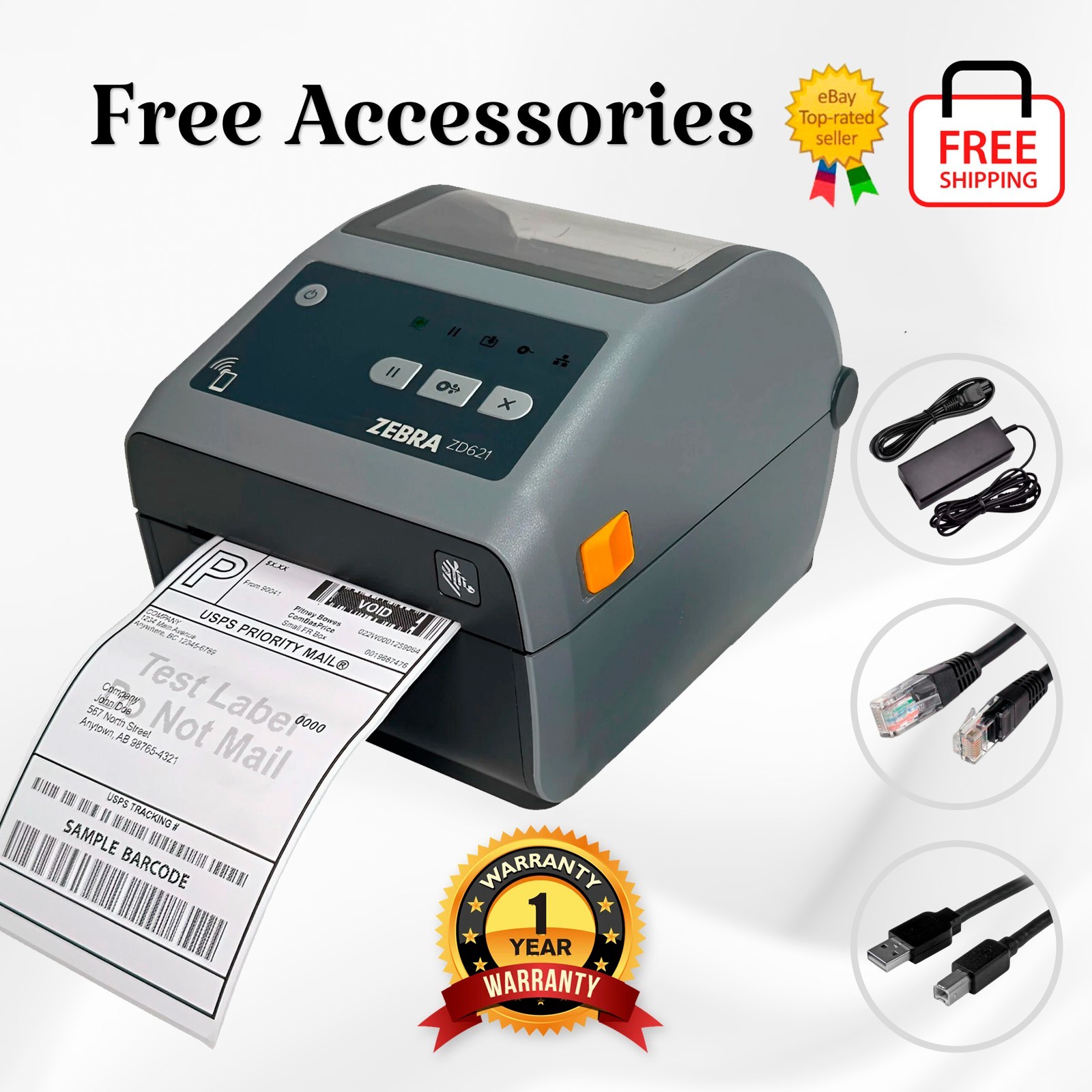 Zebra ZD621 Direct Thermal Label Printer USB LAN Bluetooth Serial 1 YR WARRANTY