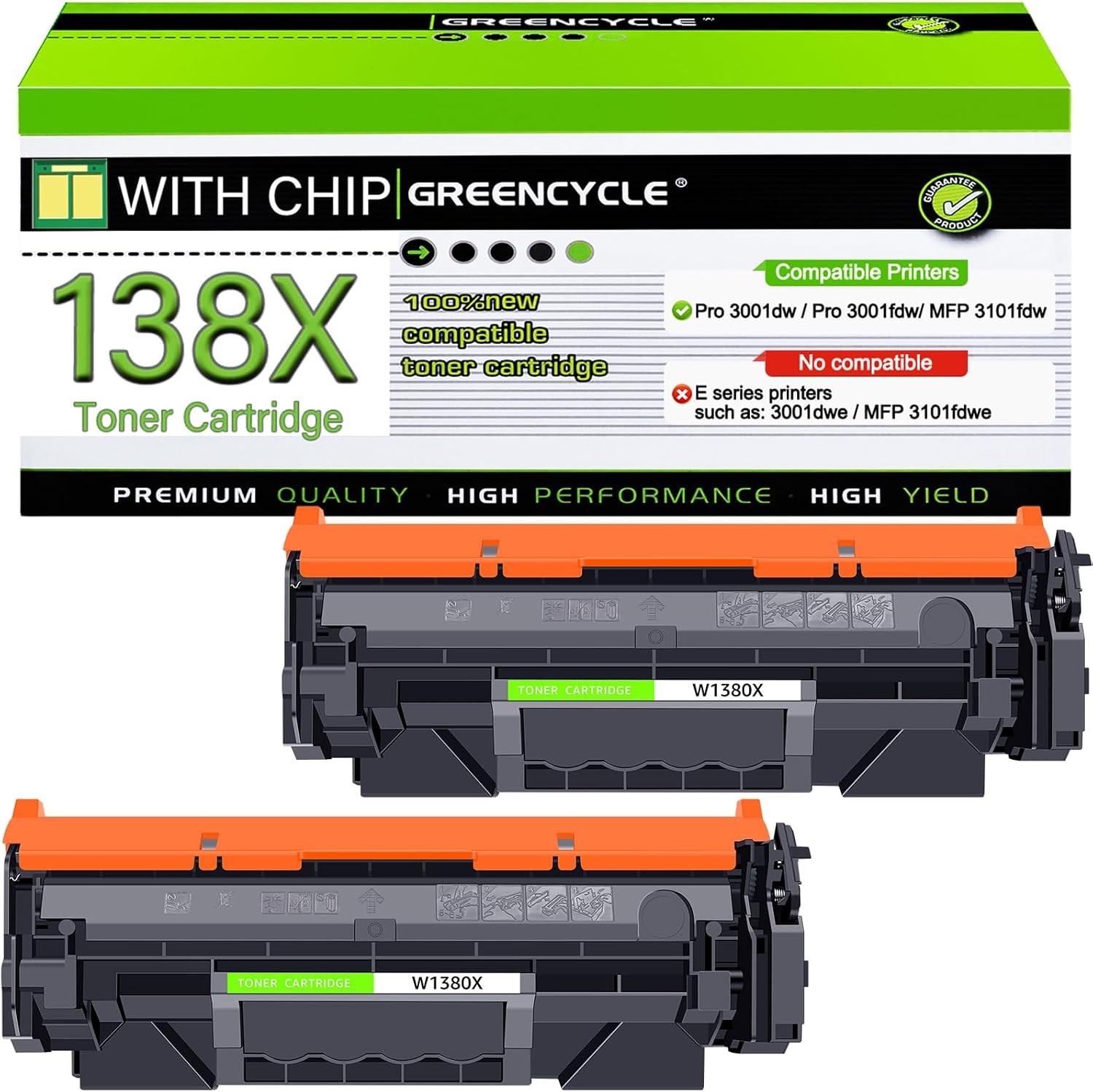 2 Pack W1380X 138X Toner Cartridge Replacement for HP 3001dw 3001fdw MFP 3101fdw
