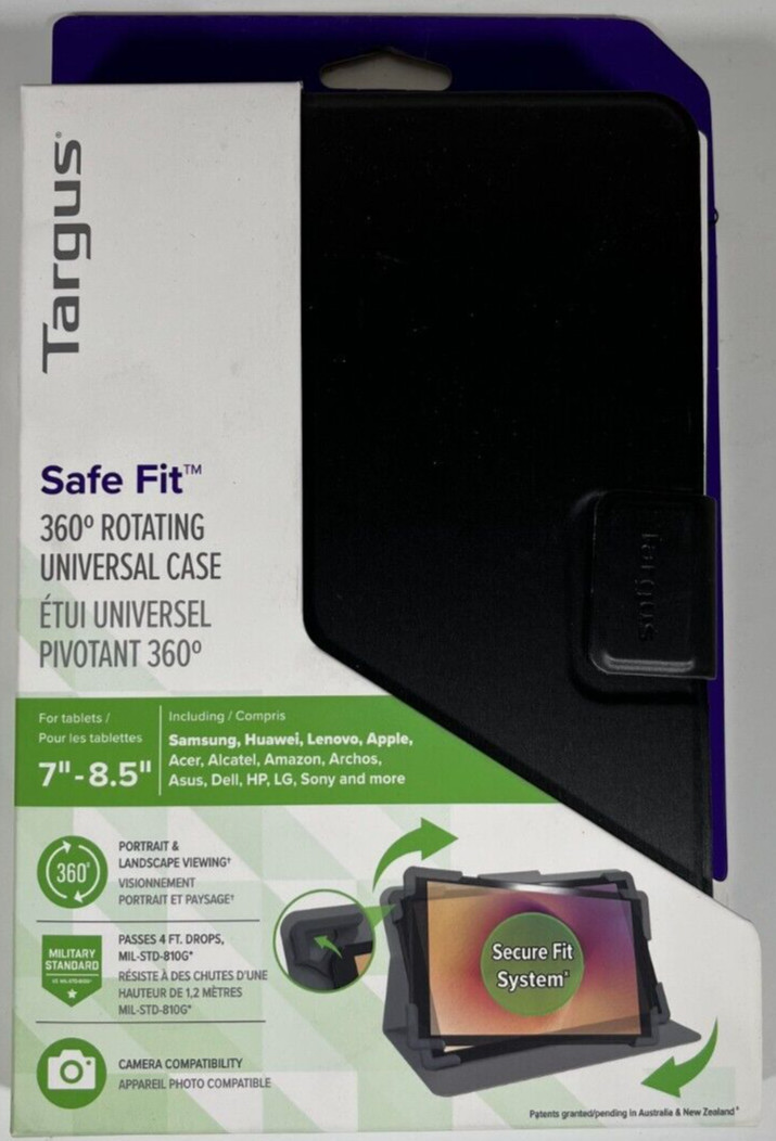 Targus Black SafeFit Rotating Universal Tablet Case 7 - 8.5" - Black Model THZ78