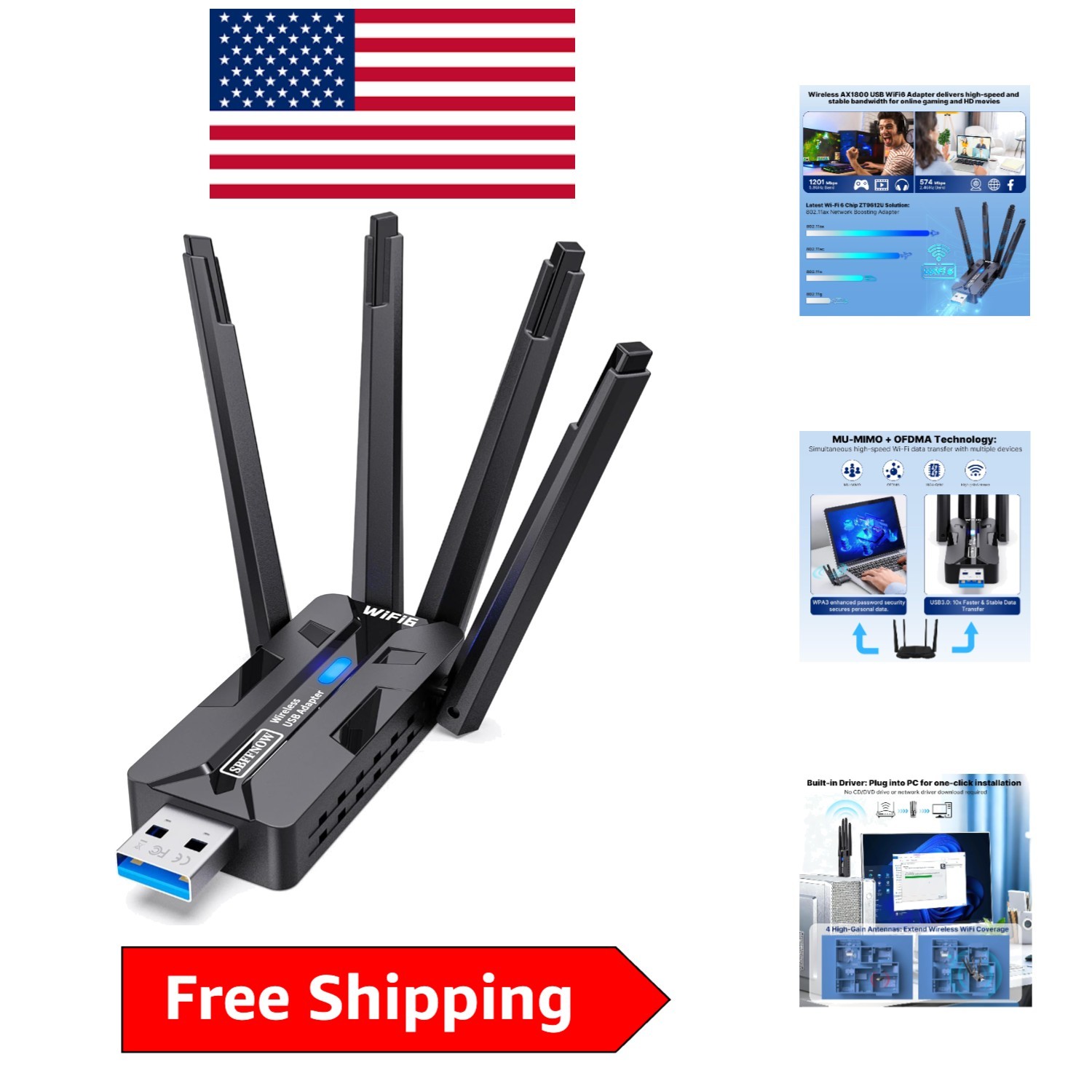 High-Speed Wireless USB WiFi Adapter 1800Mbps - Optimal for Gaming & Streaming